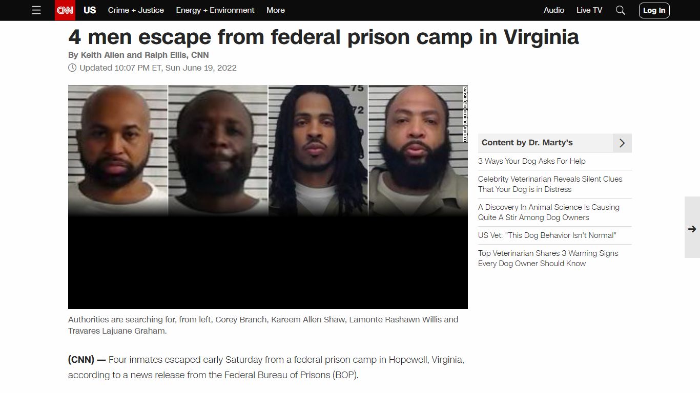 4 men escape from federal prison camp in Virginia - CNN
