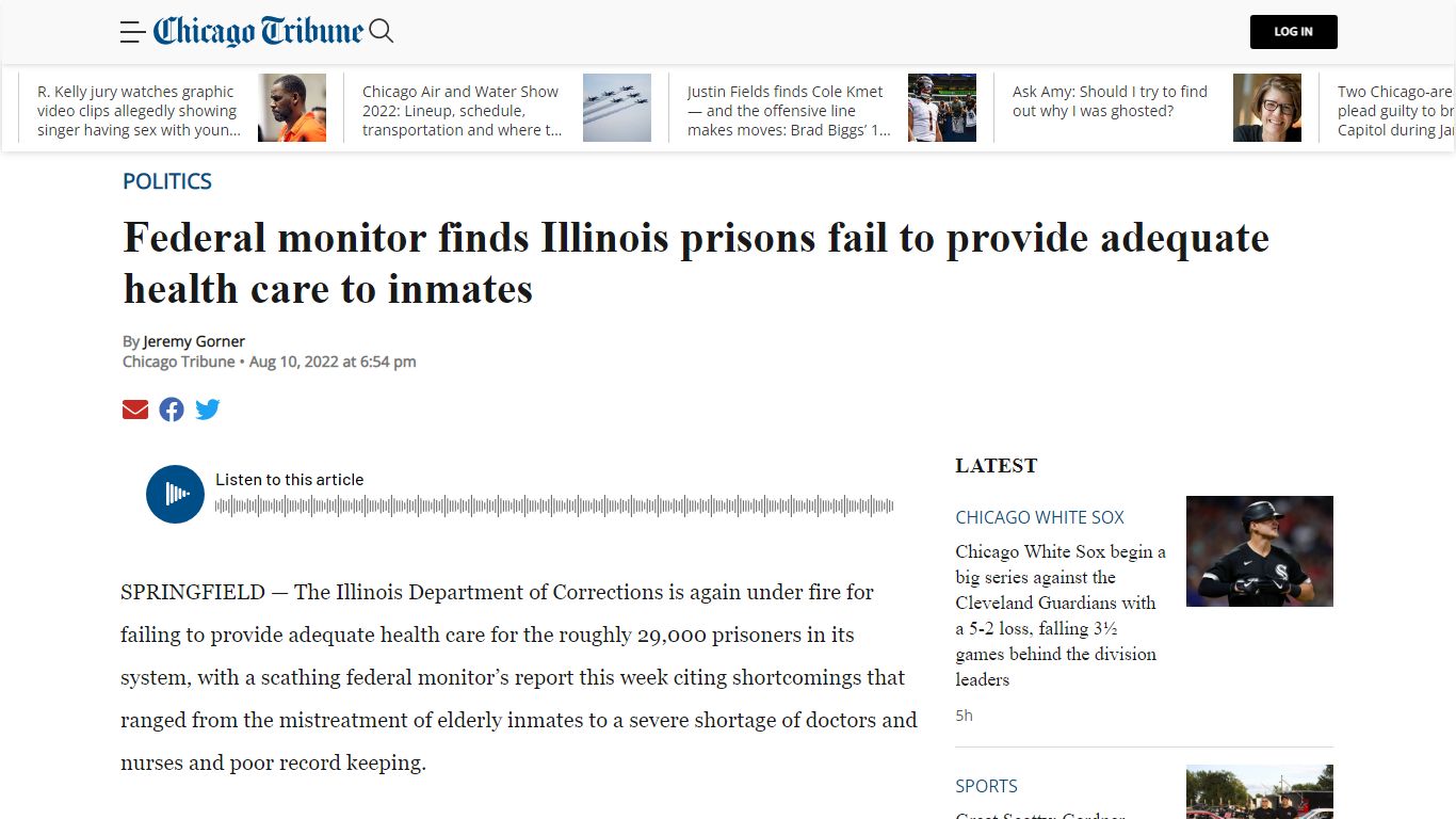 Federal report criticizes health care at Illinois prisons